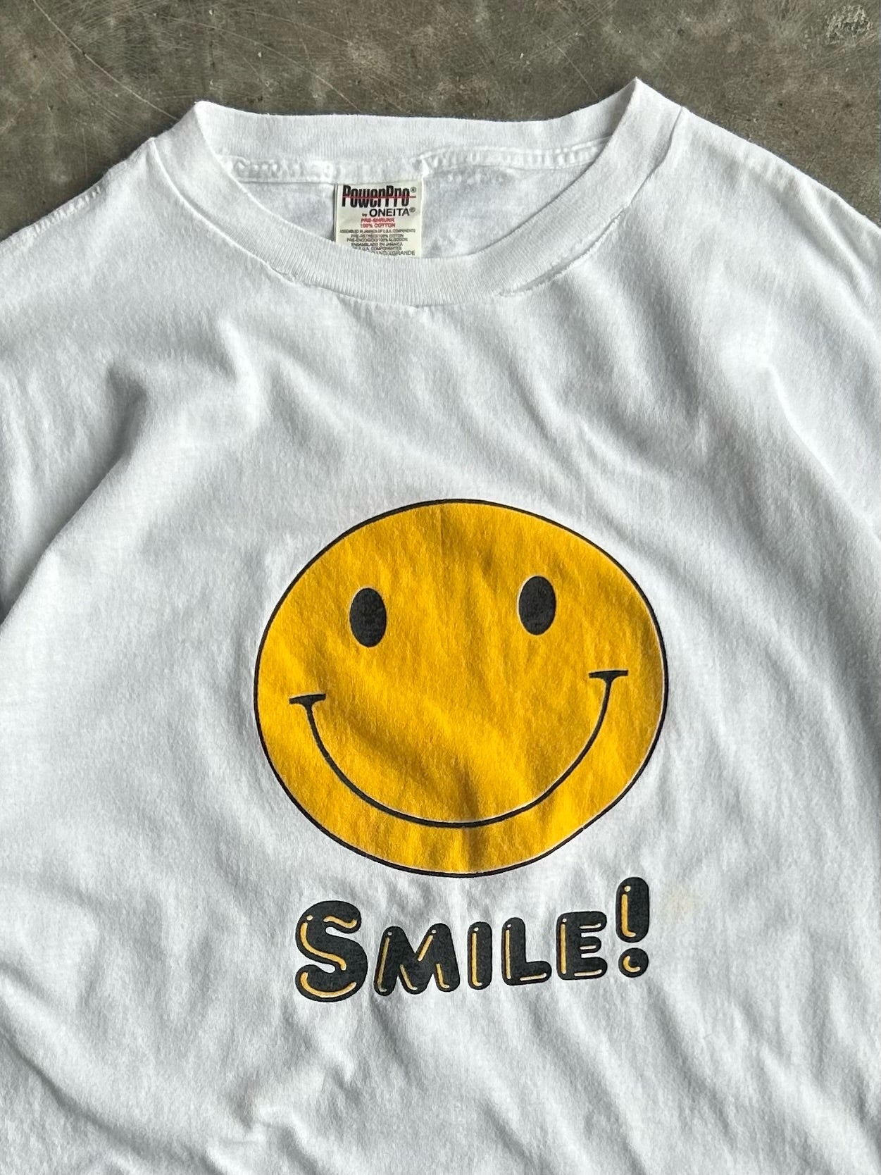 Vintage White Smiley Face Tee - XL