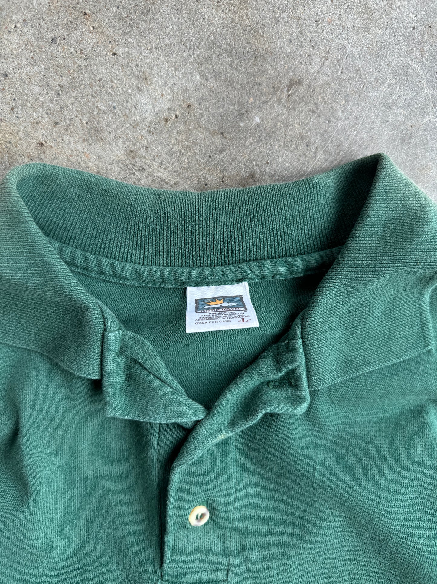 Vintage Green Polo Long Sleeve Shirt - L