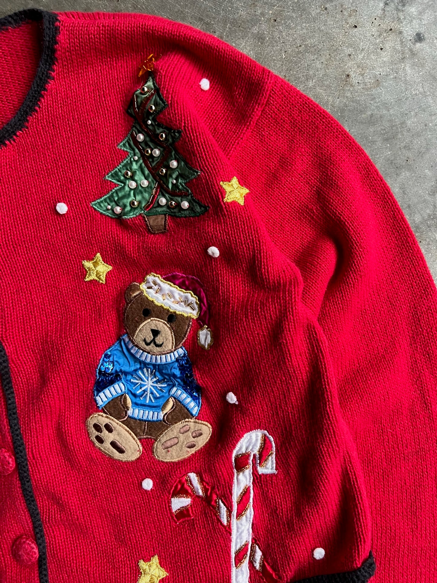 Vintage Red Embroidered Button Up Christmas Sweater - S