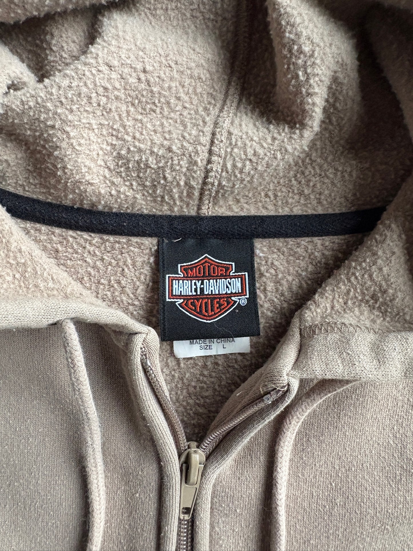 Vintage Tan Harley Davidson Quarter Zip Hoodie - L