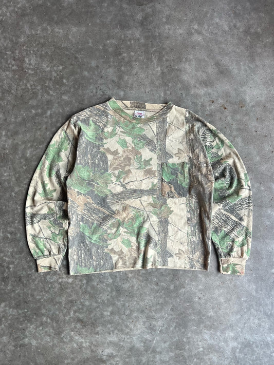 Vintage Faded Cropped Wrangler Camo Long Sleeve Shirt - XL