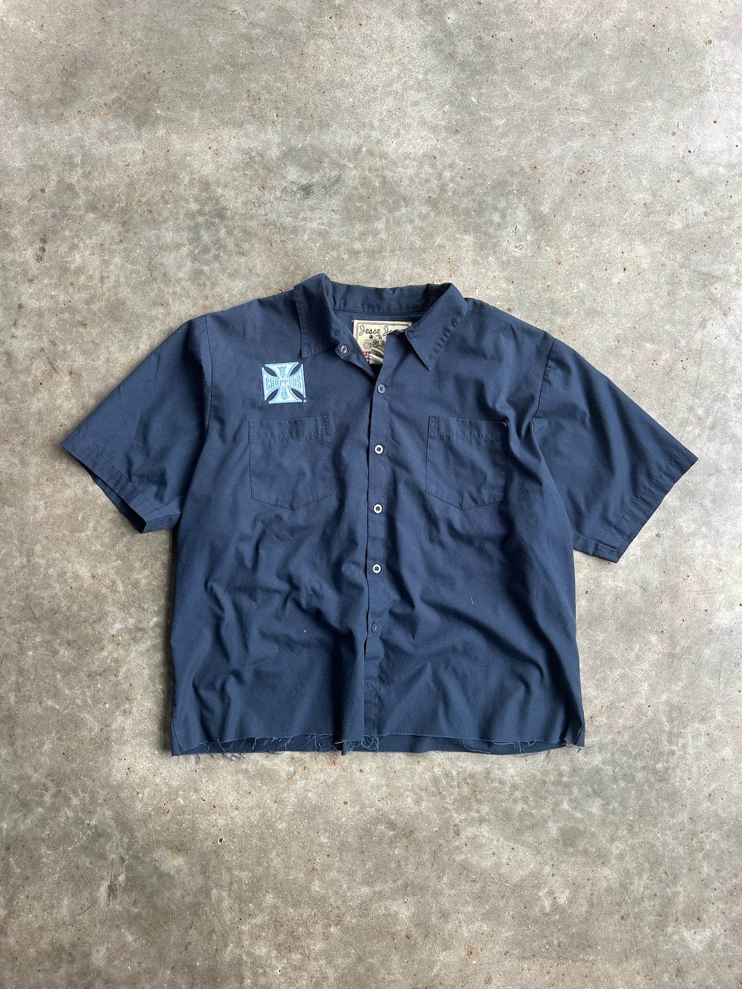 Vintage Cropped Navy West Coast Choppers Button Up Shirt - XL