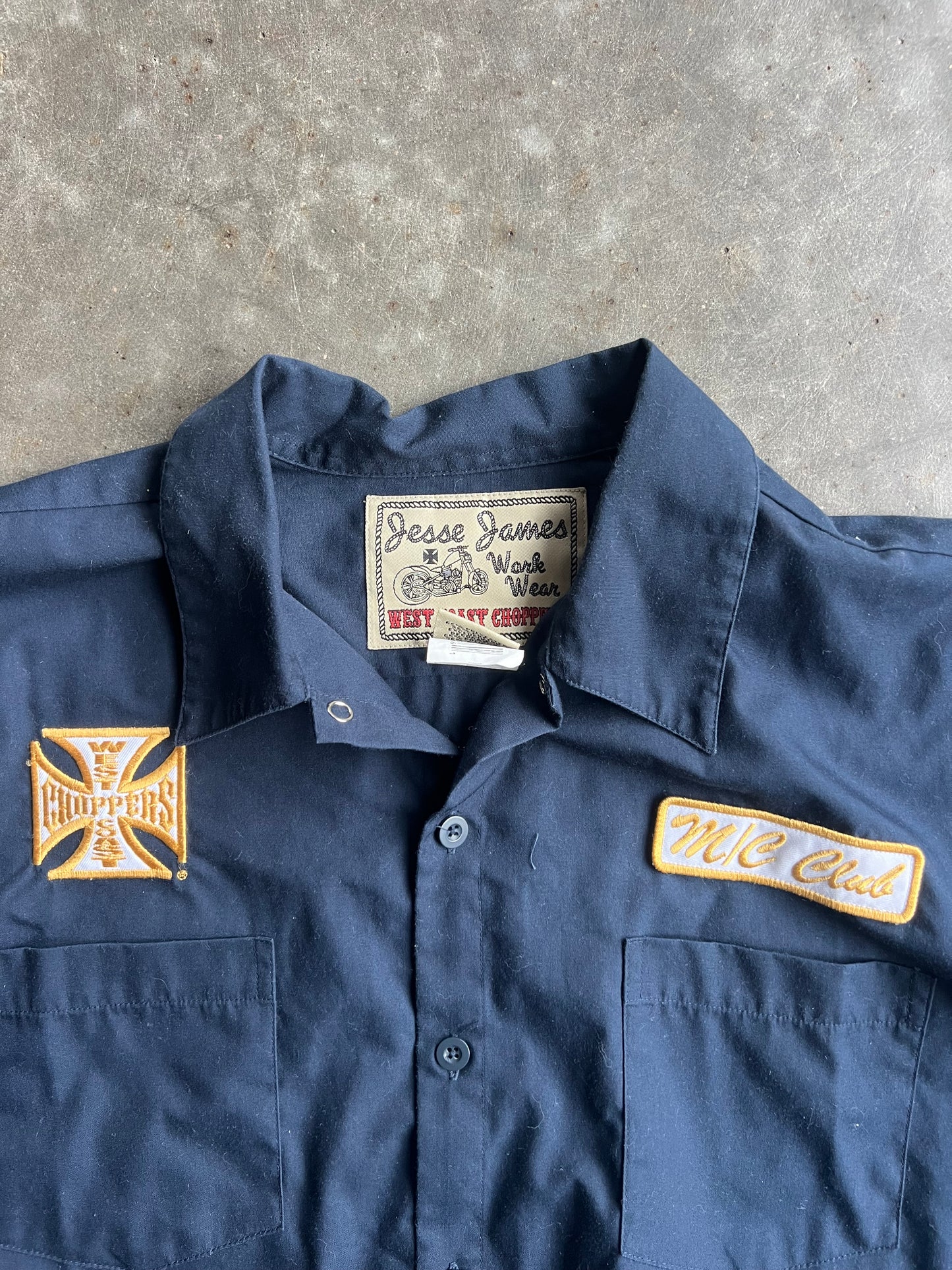 Vintage Navy Cropped West Coast Choppers Button Up Shirt - L