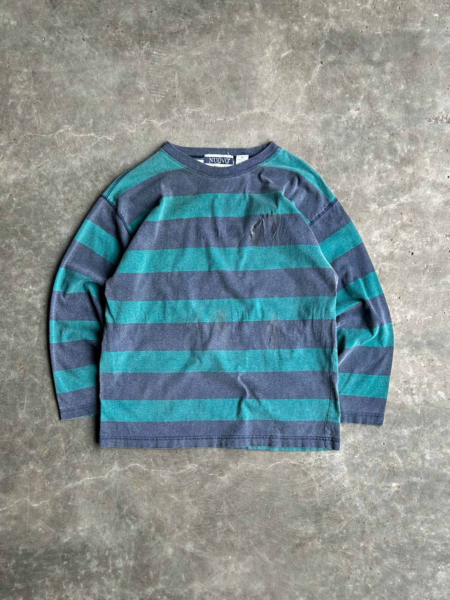 Vintage Green And Navy Striped Nuovo Long Sleeve - M