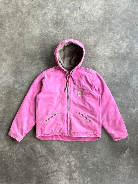 Vintage Hot Pink Sherpa Lined Hooded Carhartt Jacket - L