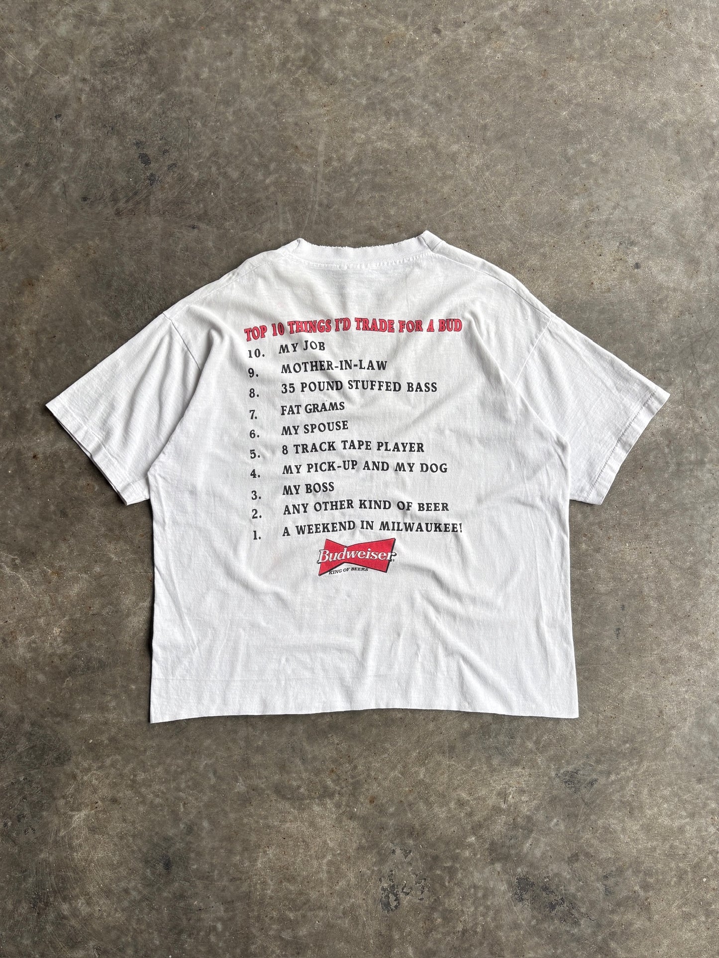 Vintage Budweiser Top 10 List Distressed Cropped Tee - XL