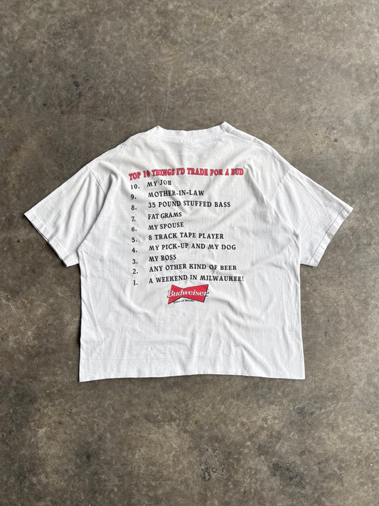 Vintage Budweiser Top 10 List Distressed Cropped Tee - XL
