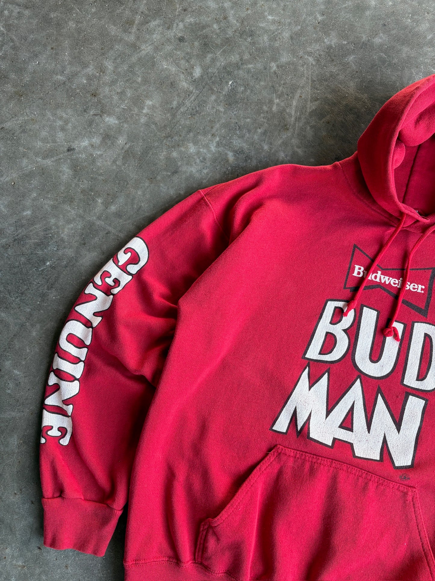 Vintage Red Budweiser Bud Man Hoodie - L