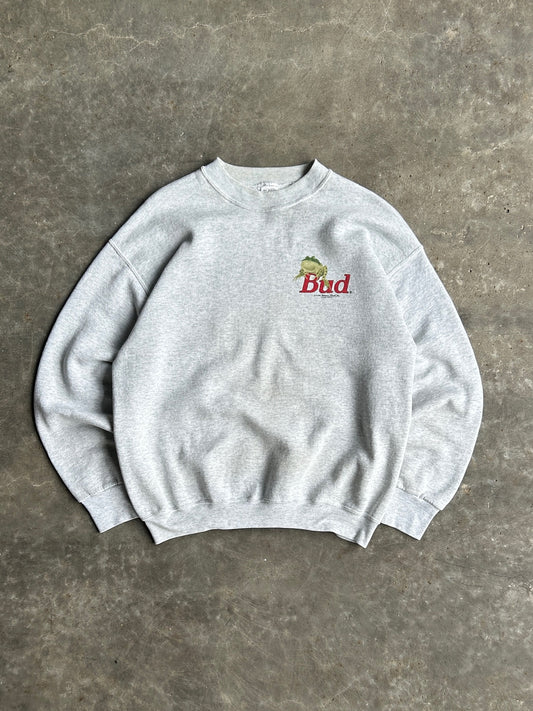 Vintage Grey Budweiser Frog Crew - L