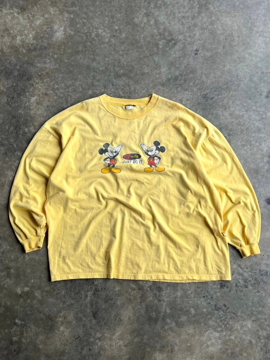 Vintage Bootleg Yellow Mickey Mouse Nike Long Sleeve Shirt - XXL