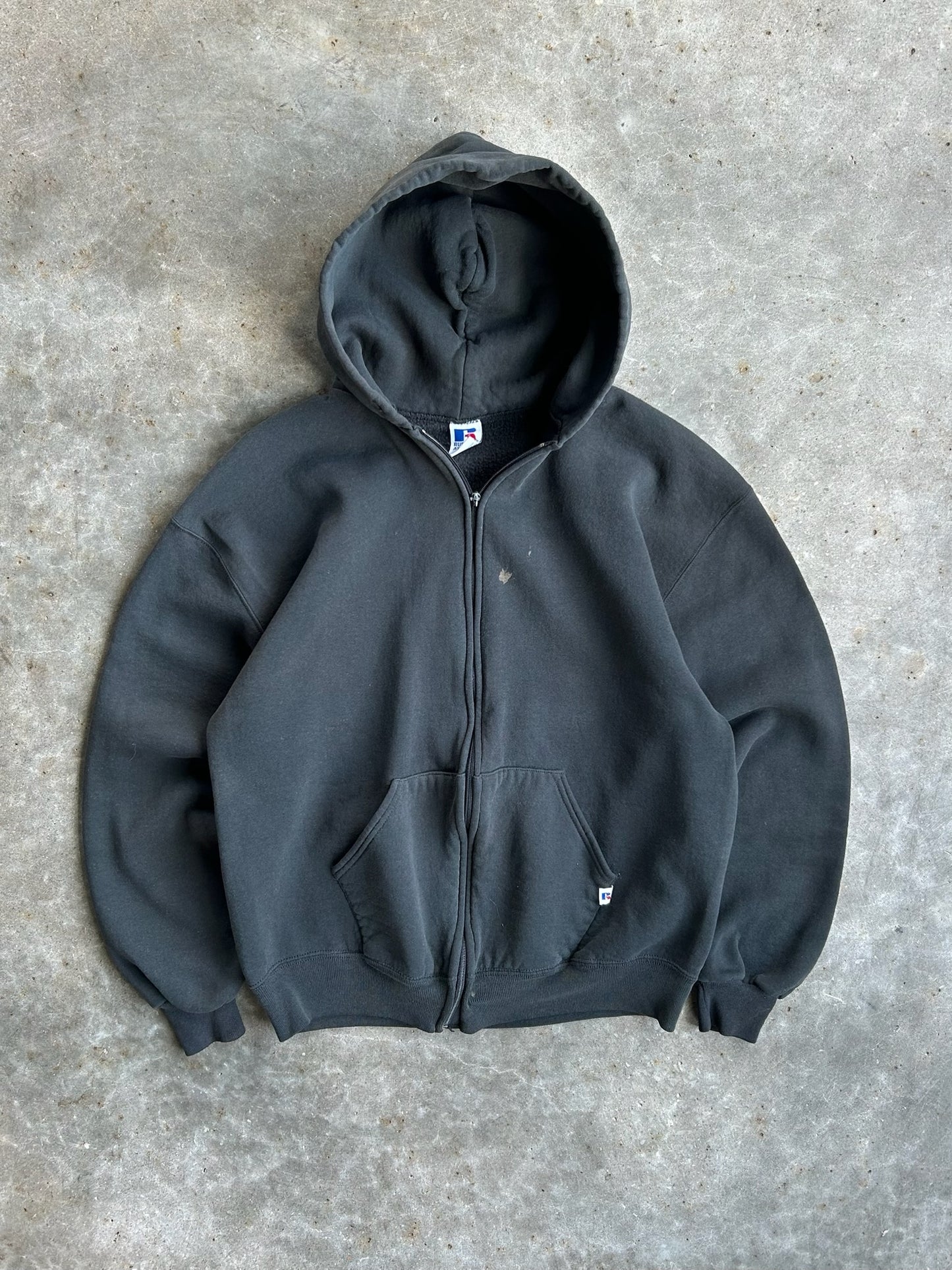 Vintage Black Blank Russell Zip Up Hoodie - L