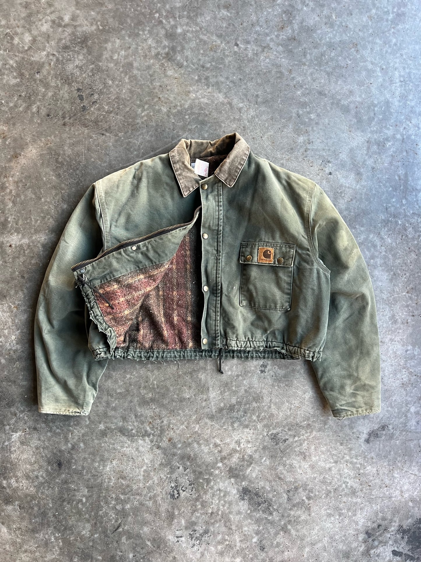 Vintage Green Flannel Lined Cropped Carhartt Jacket - XL