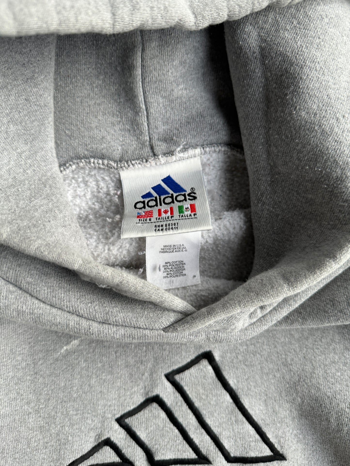 Vintage Light Grey Adidas Hoodie - S