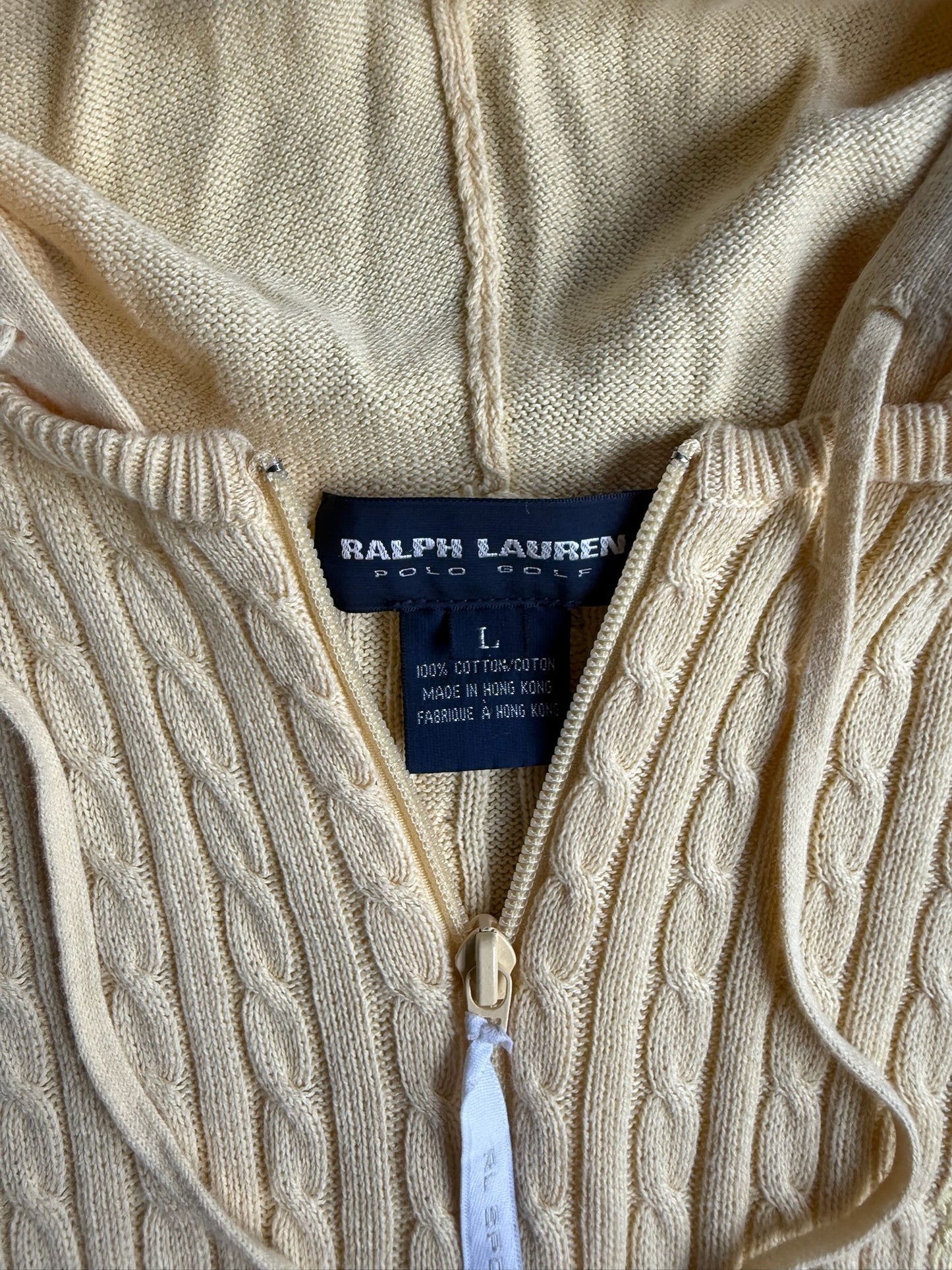 Vintage Baby Yellow Ralph Lauren Polo Golf Zip Up Sweater - L