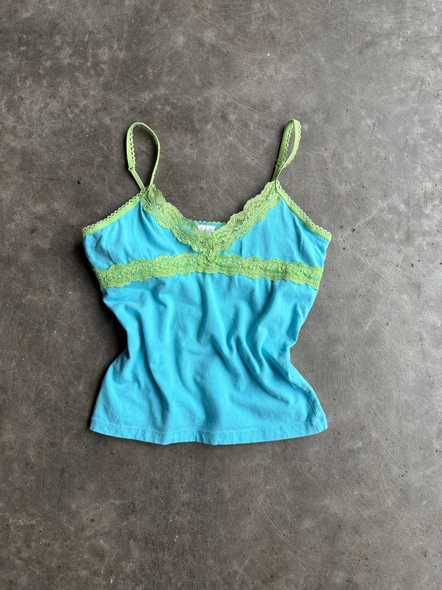 Vintage Teal Lace Trimmed Tank Top - S