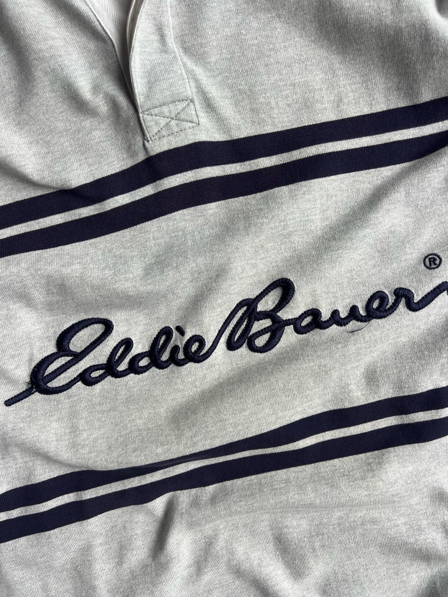 Vintage Grey Embroidered Eddie Bauer Polo Long Sleeve - XL