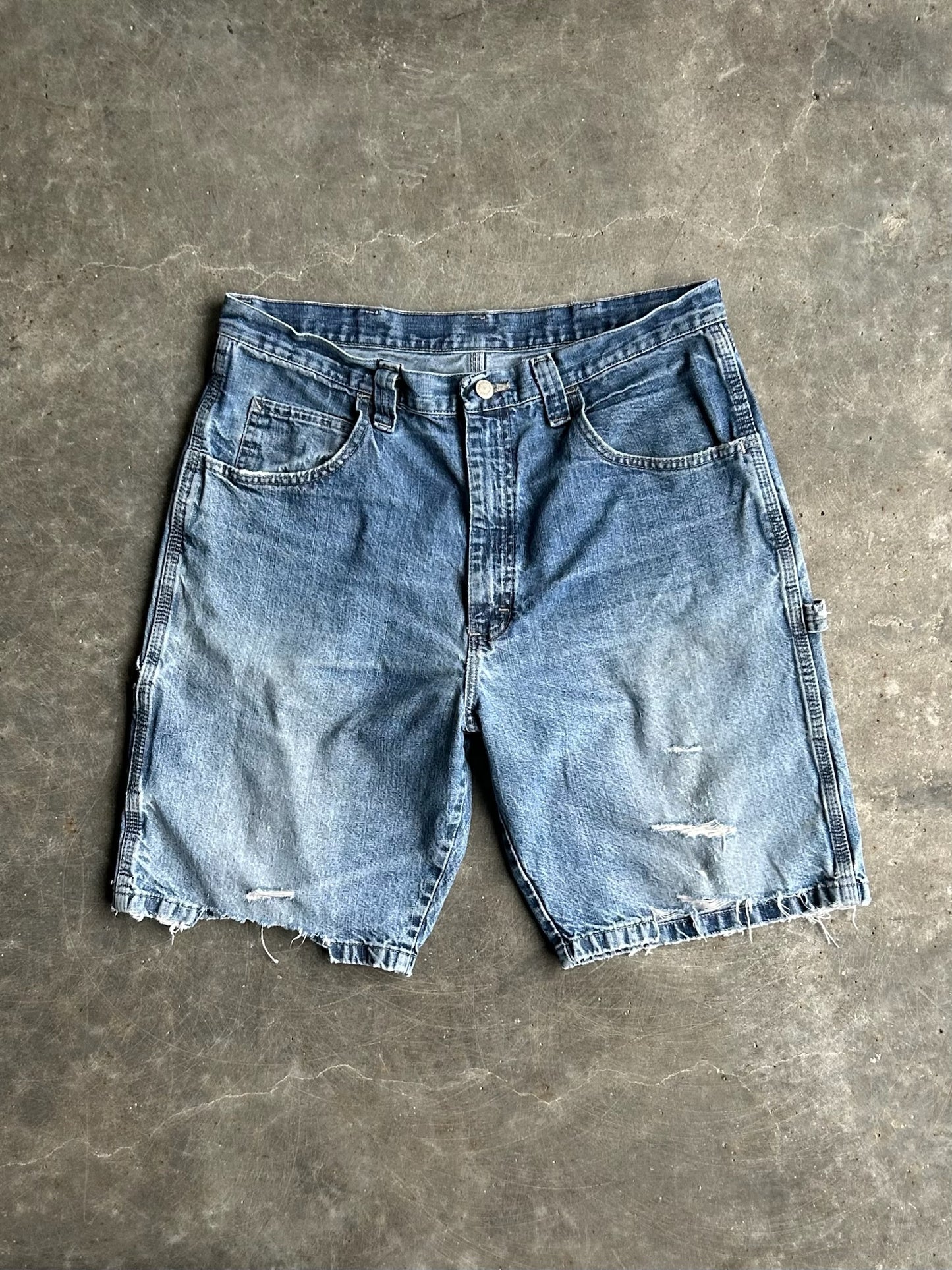 Vintage Distressed Faded Wrangler Carpenter Denim Shorts - 36