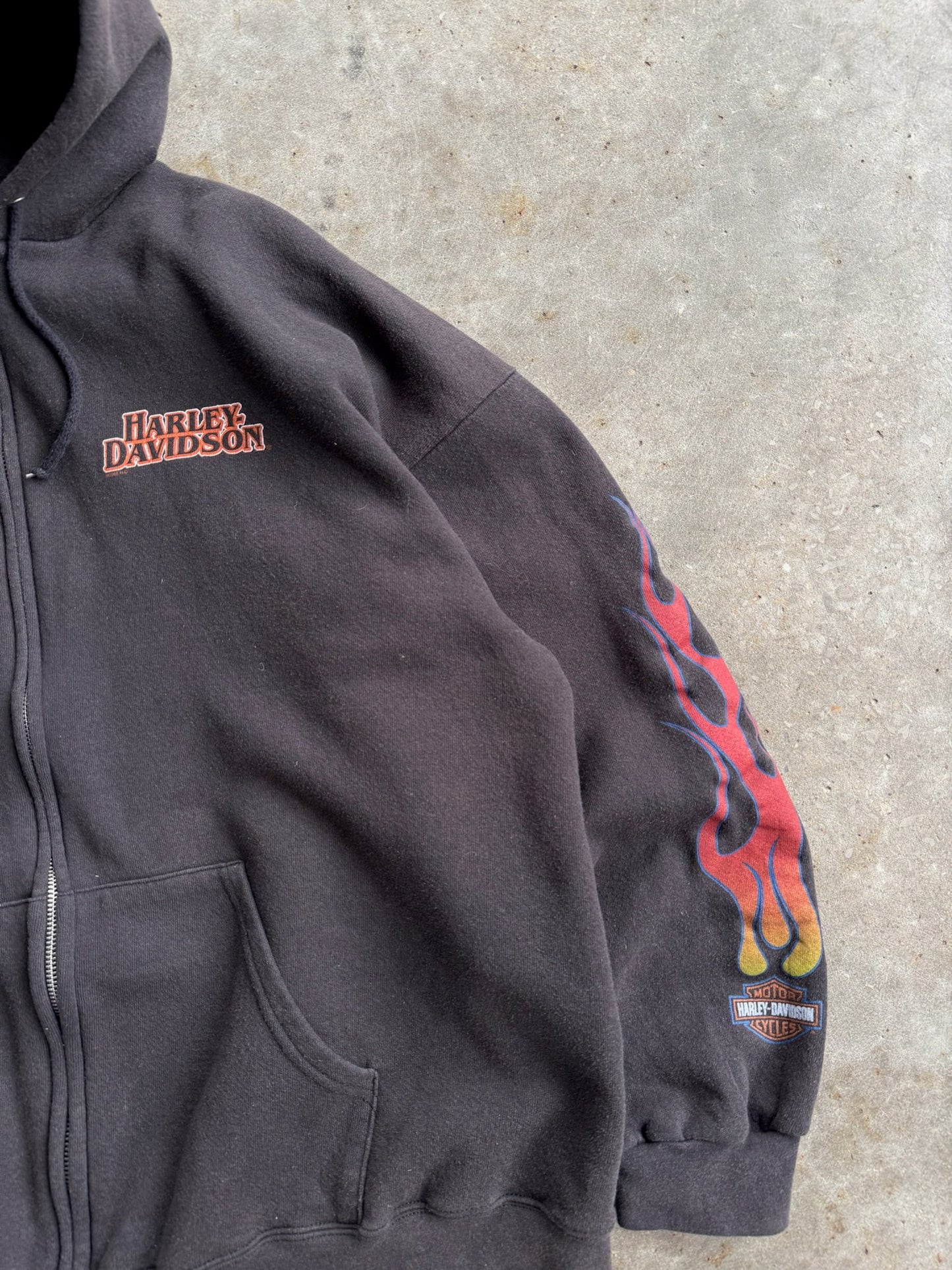 Vintage Black Harley Davidson Zip Up Hoodie - XL