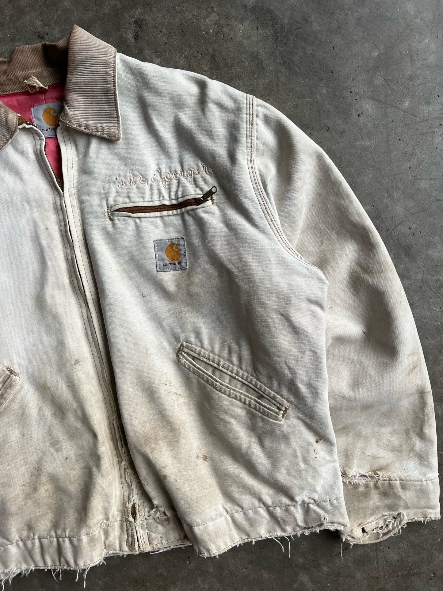 Vintage Cream Distressed Carhartt Detroit Jacket - L