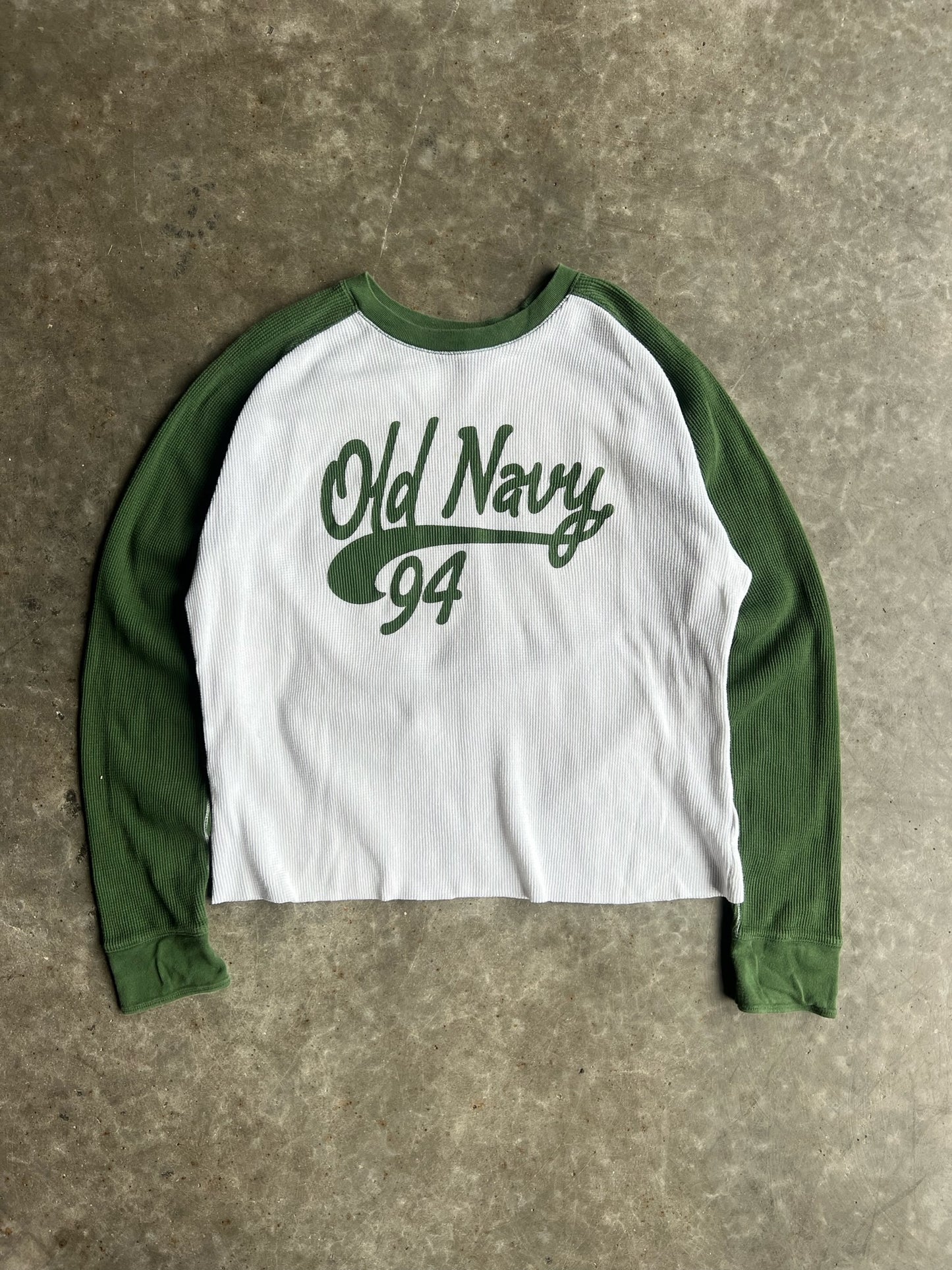 Vintage Green/White Cropped Old Navy Thermal - XL