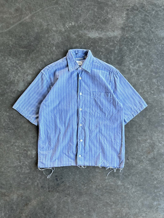 Blue Striped Cropped Button-Up - S