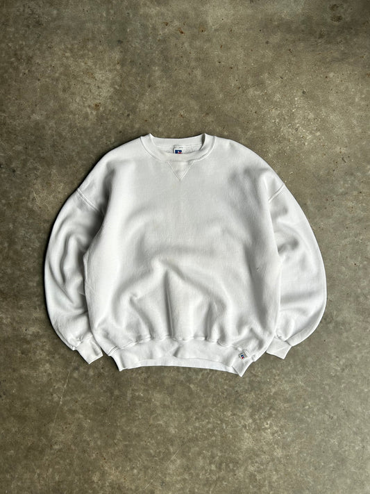 Vintage White Blank Russell Crew - XL