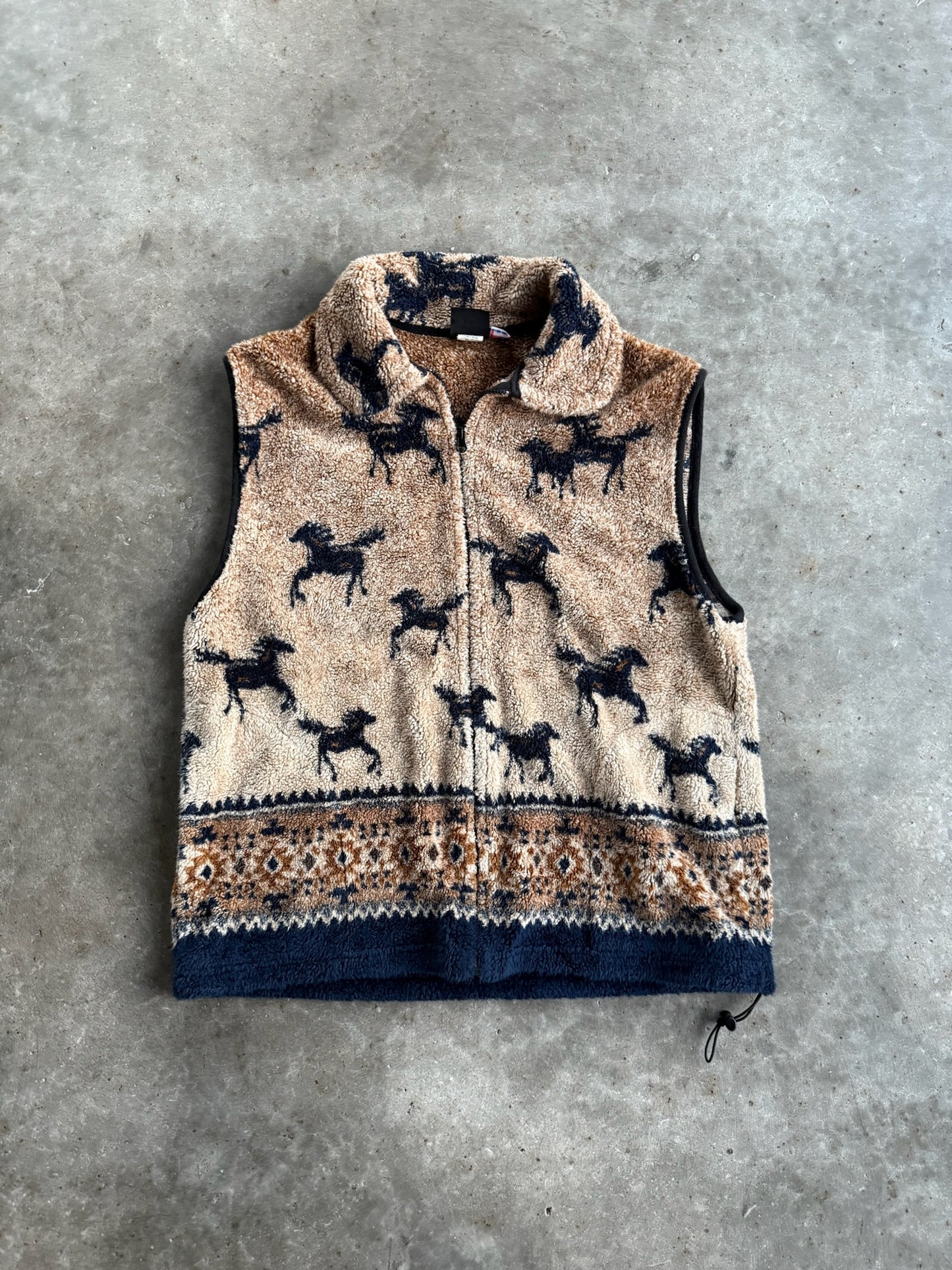 Vintage Mazmania Brown Horse Fleece Vest - XXL