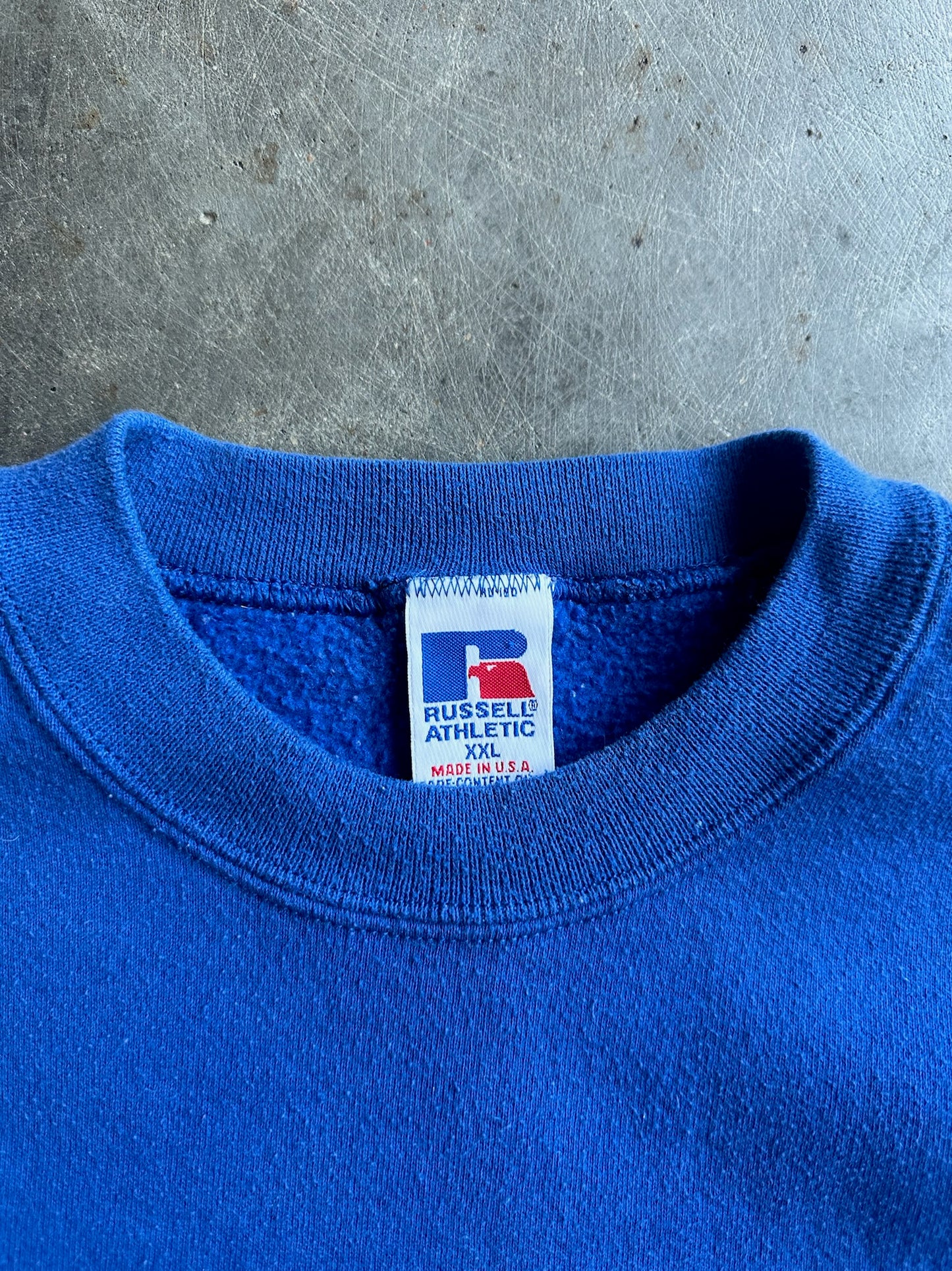 Vintage Blue Russell Spellout Crew - XXL