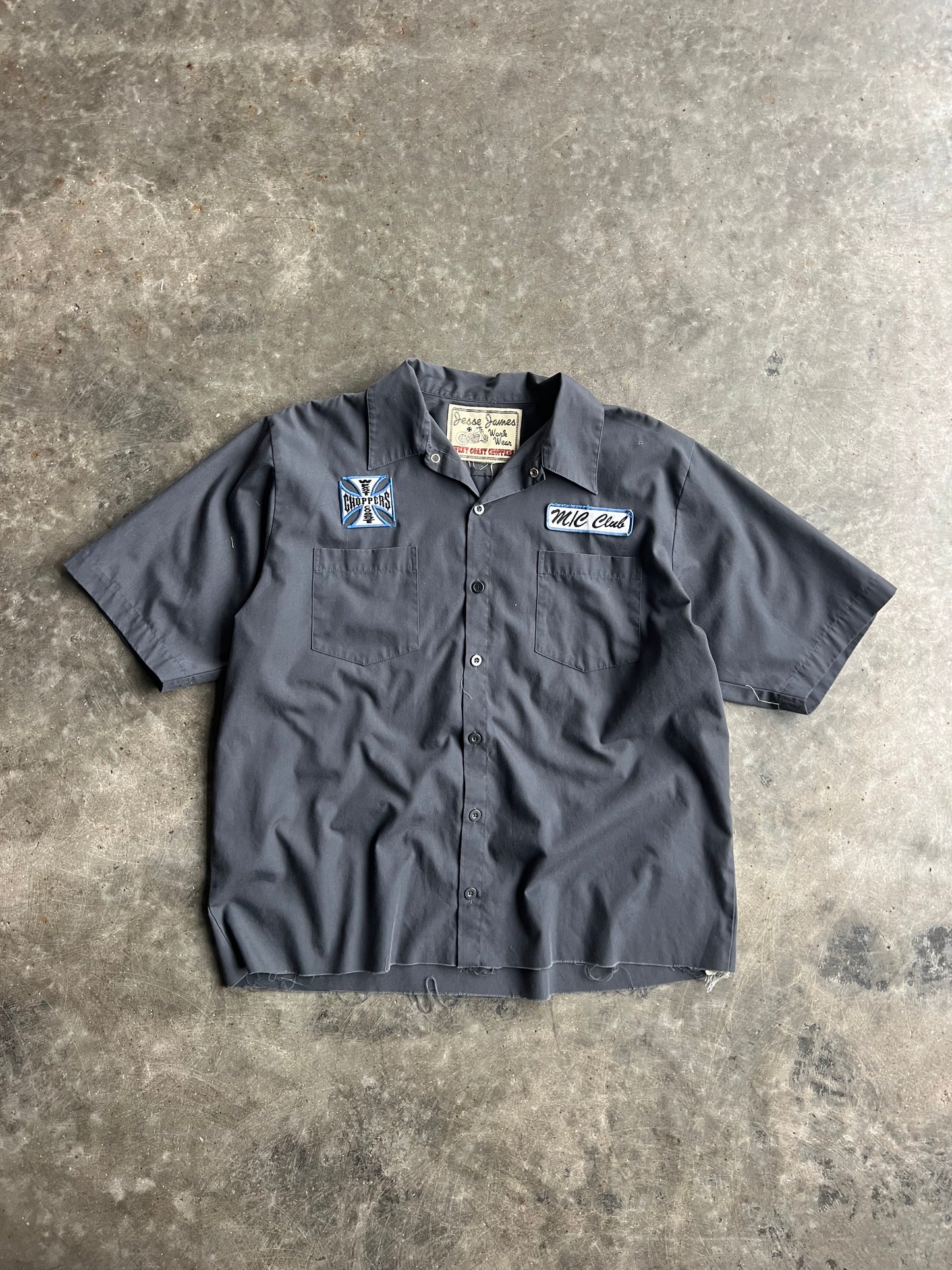 Vintage Dark Grey Cropped West Coast Choppers Button Up Shirt - XL