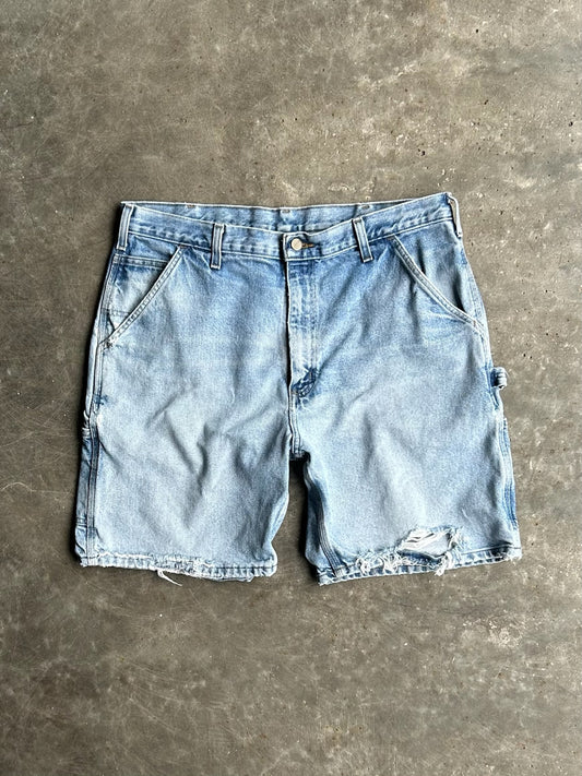 Vintage Light Faded Denim Distressed Carhartt Carpenter Shorts - 36