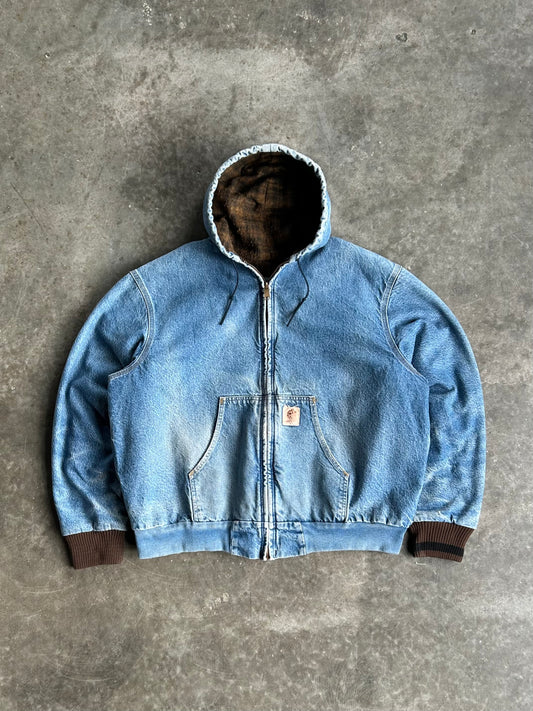 Vintage Denim Flannel Lined Hooded Carhartt Jacket - XXL