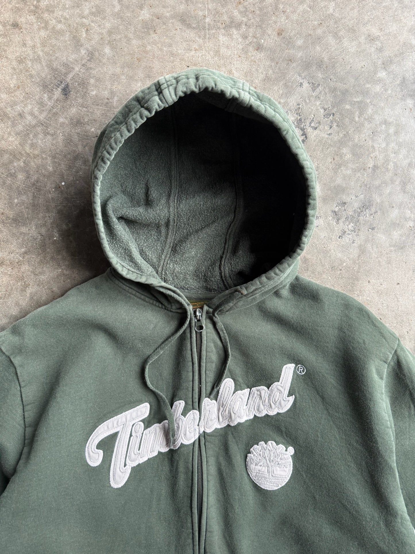 Vintage Green Timberland Zip Up Hoodie - L