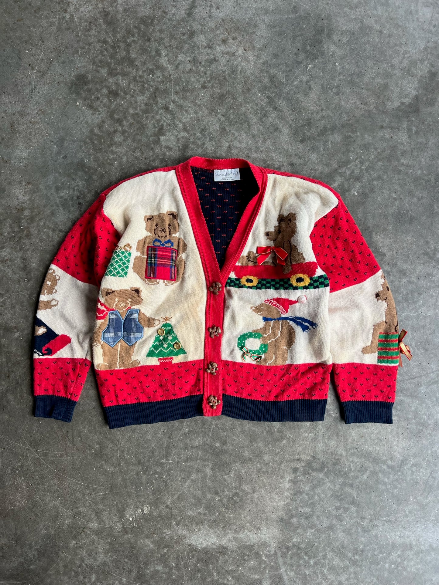 Vintage Bear Christmas Cardigan Sweater - S