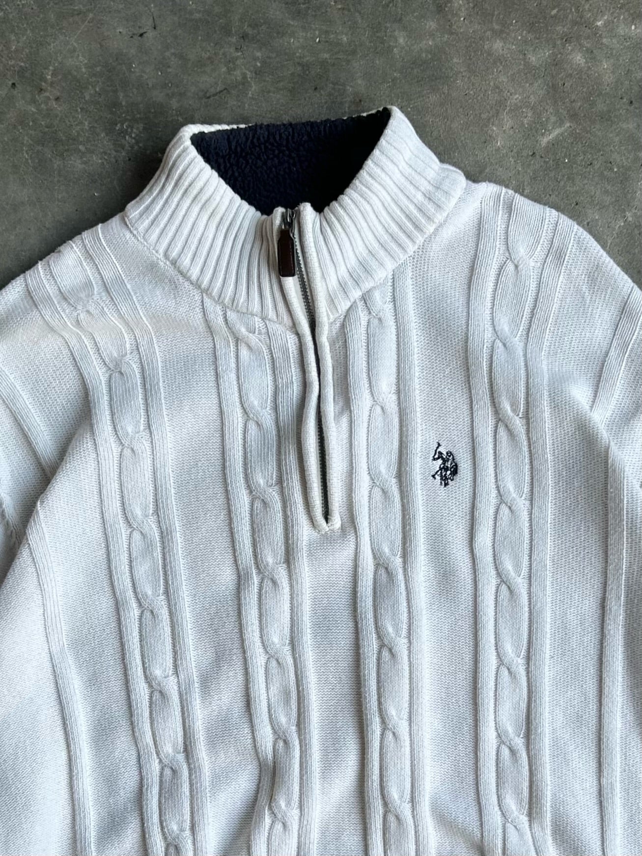 Vintage White U.S. Polo Assn. Quarter Zip Sweater - XL