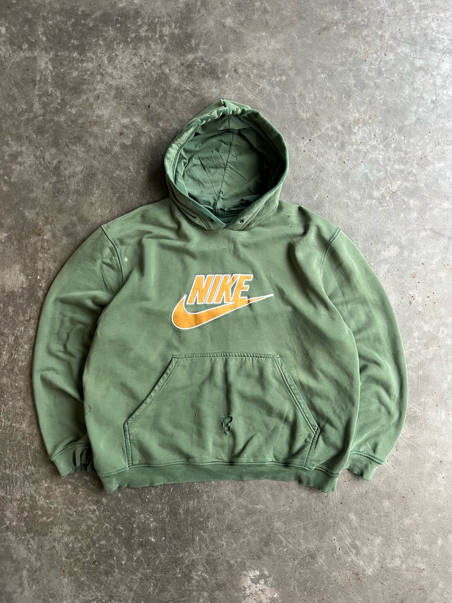 Faded Green Thrashed Nike Hoodie - XL