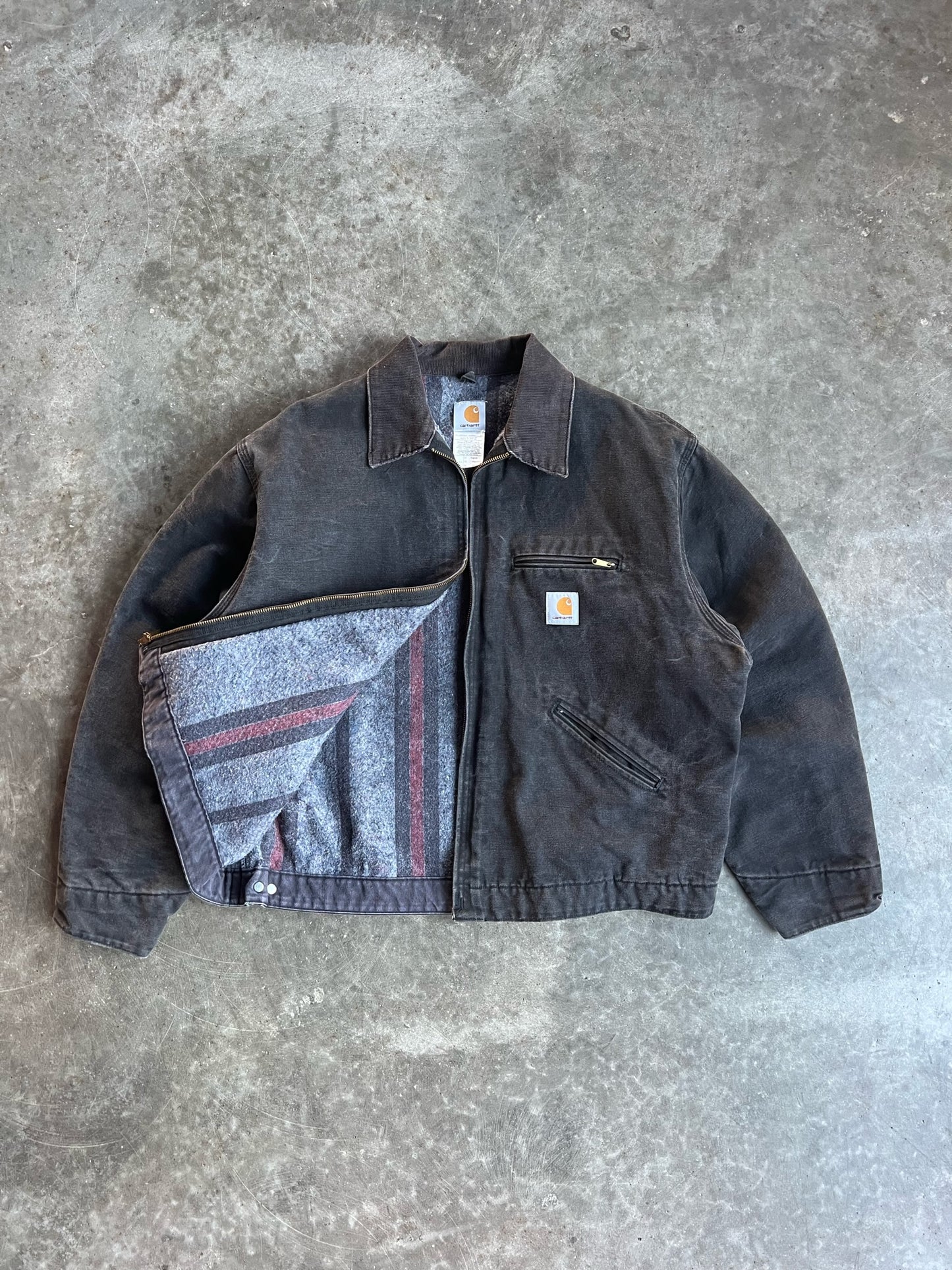 Vintage Faded Black Flannel Lined Detroit Carhartt Jacket - XL