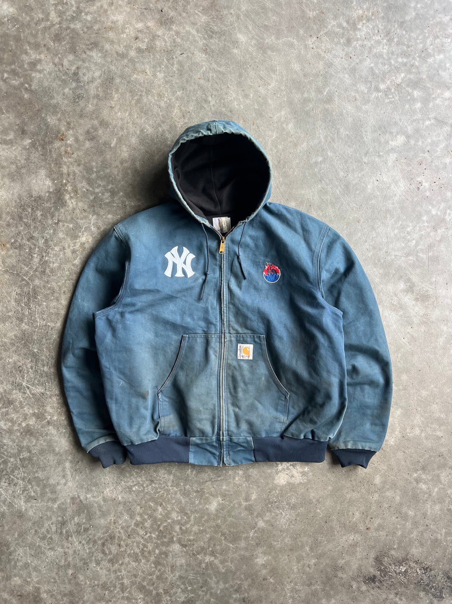 Vintage Navy Embroidered Yankees Hooded Carhartt Jacket - XL