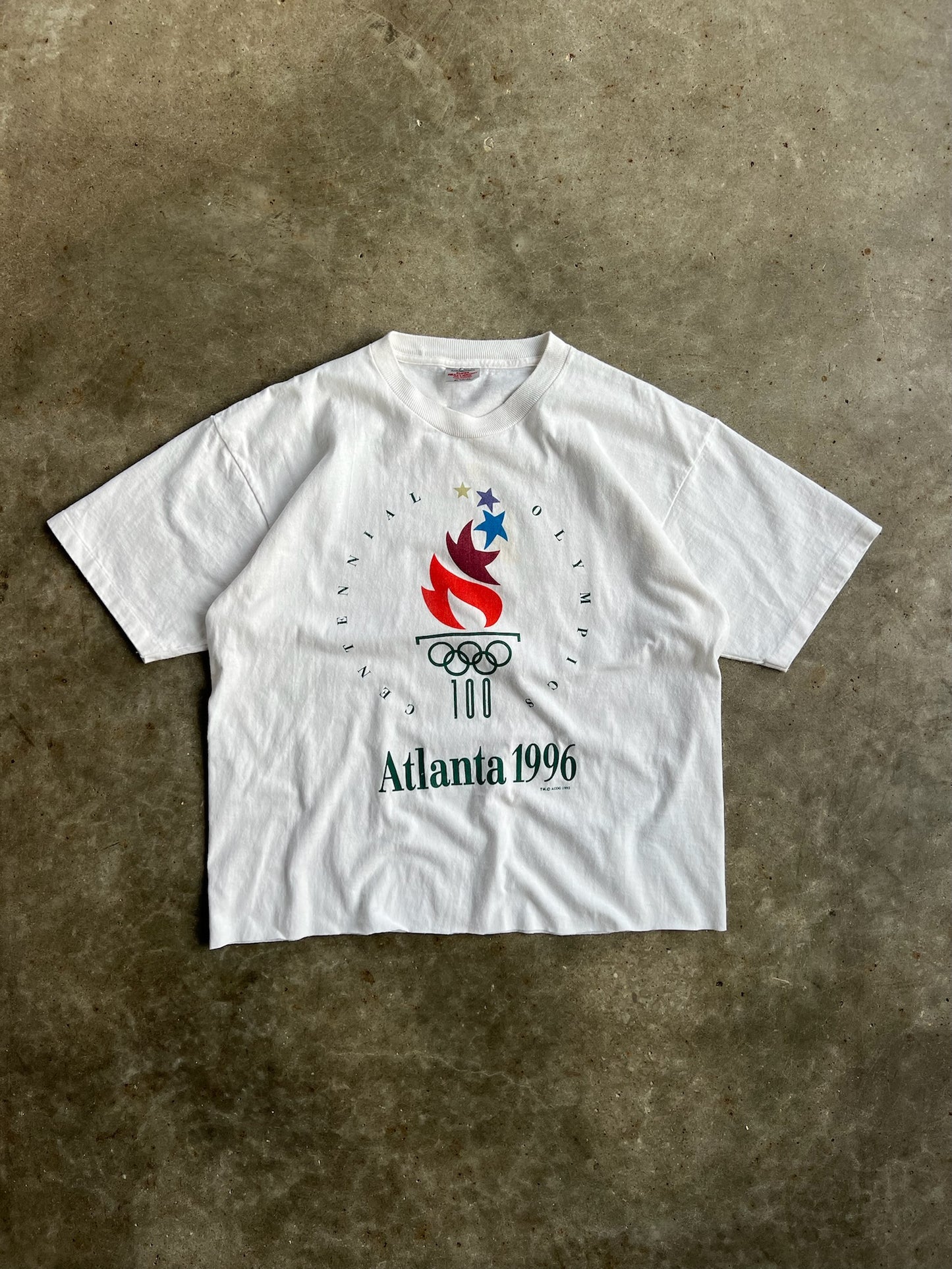 Vintage White Cropped Atlanta 1996 Olympics Shirt - XL