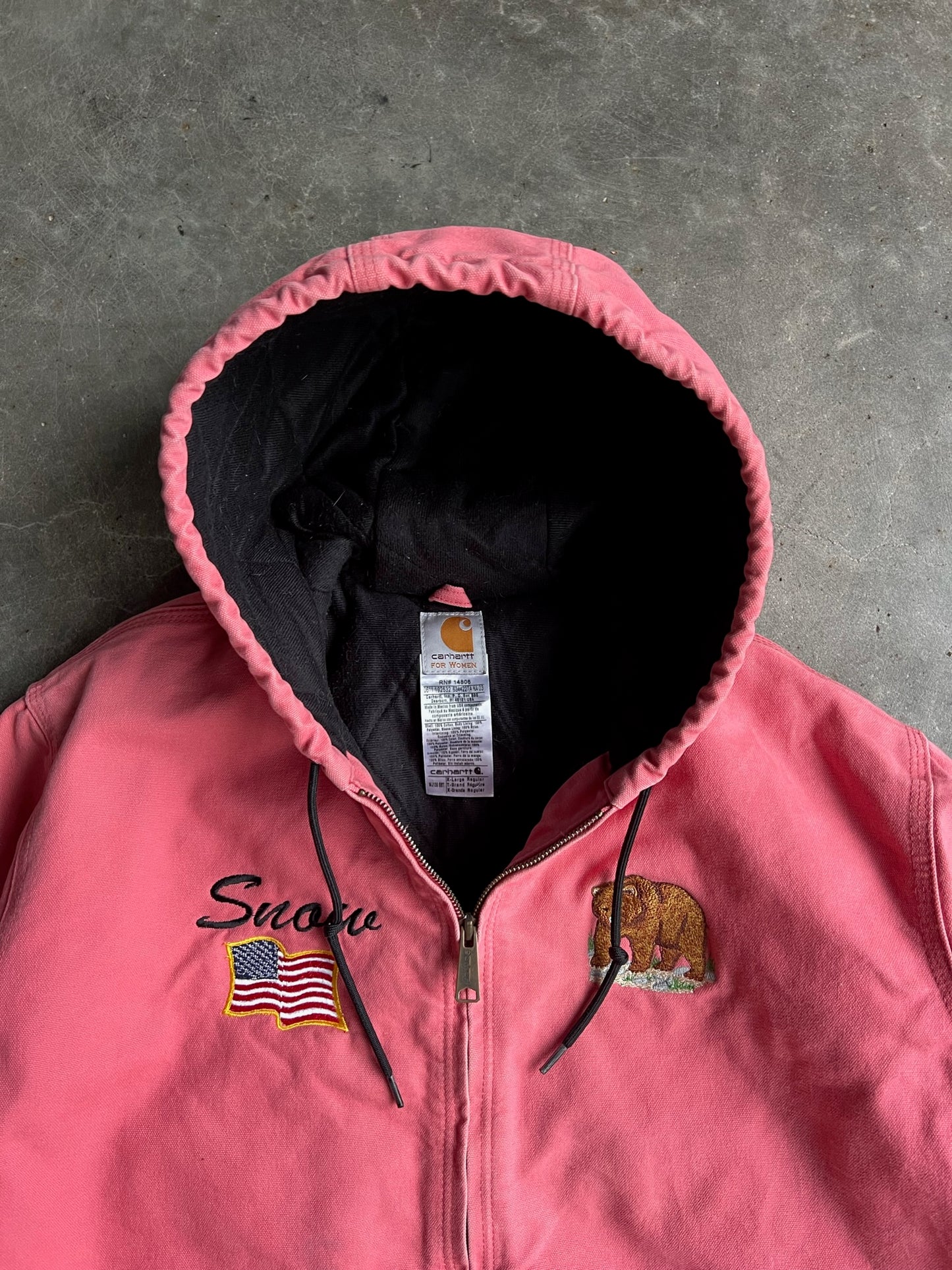 Vintage Baby Pink Embroidered Hooded Carhartt Jacket - XL