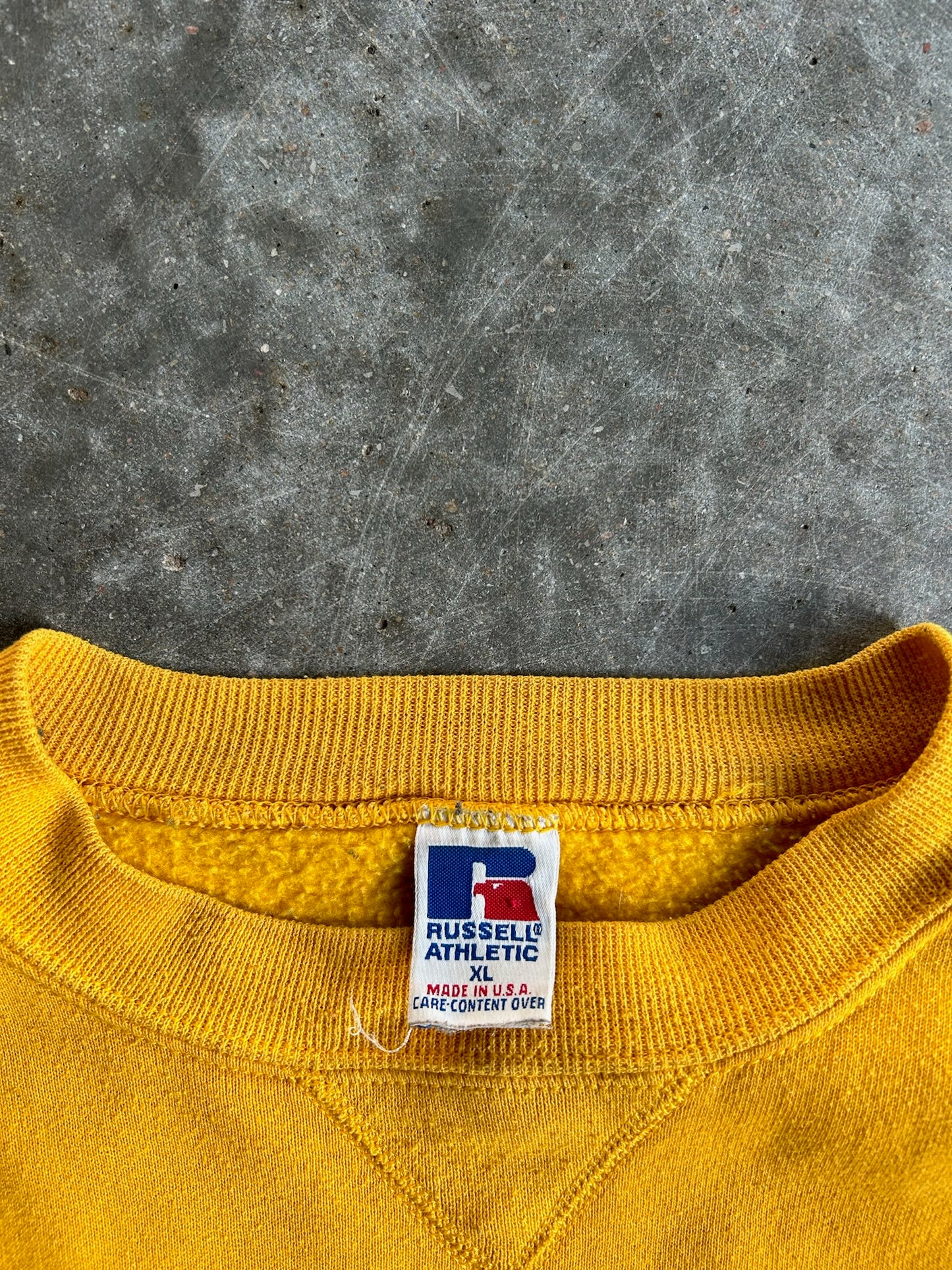 Vintage Yellow Embroidered Russell Athletic Crew - XL