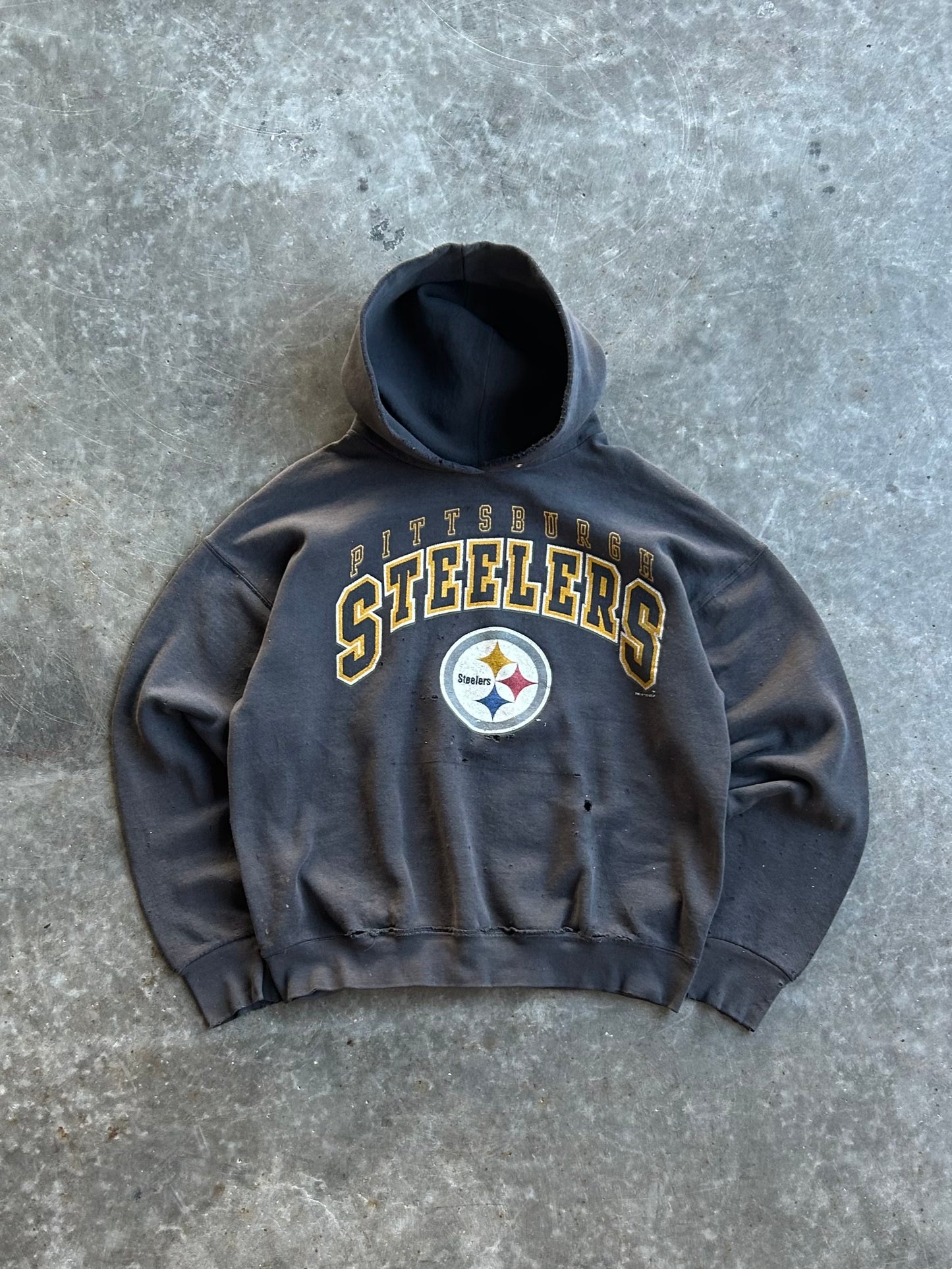 Vintage Pittsburgh Steelers Distressed Hoodie - L