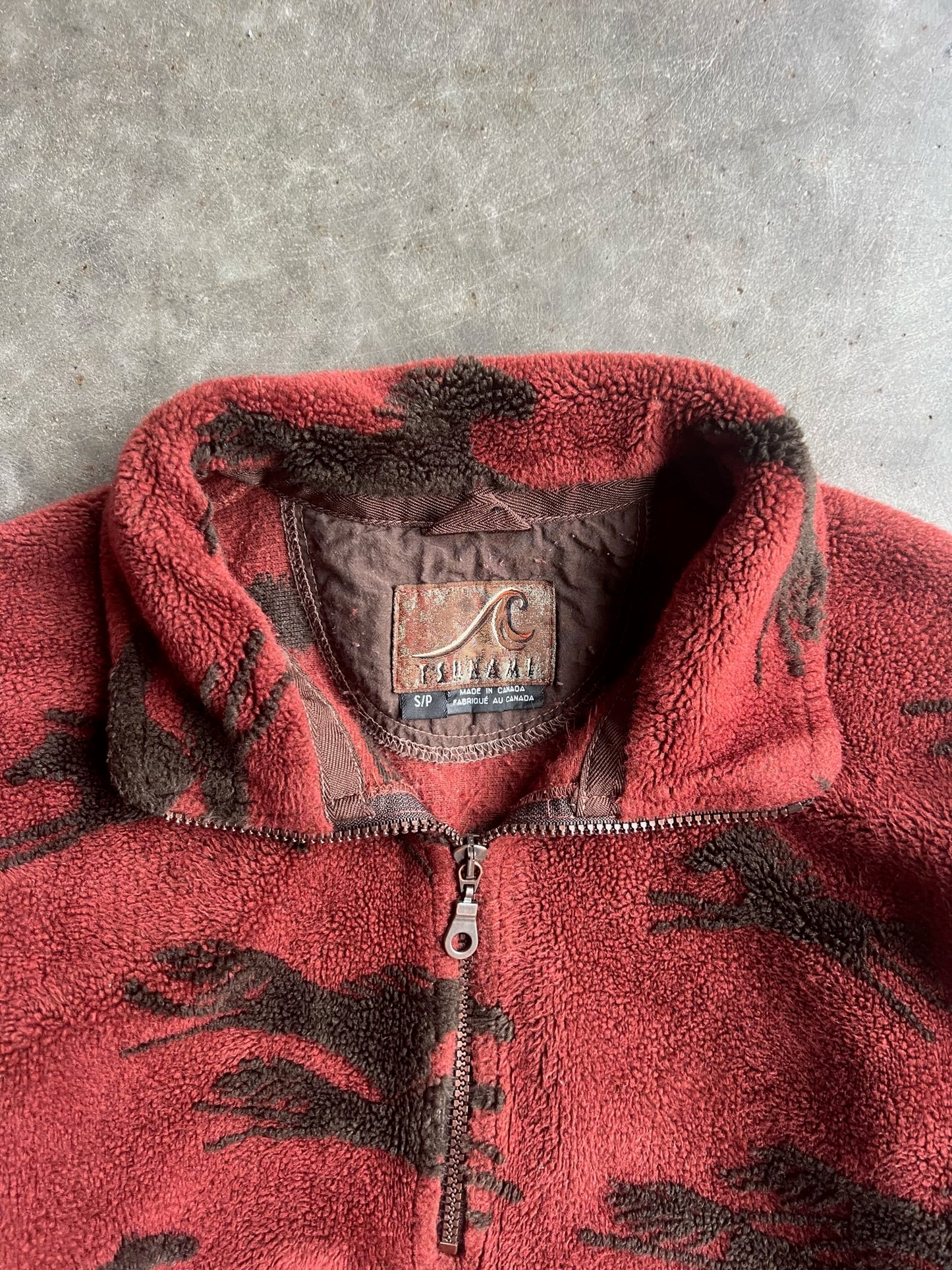 Vintage Tsunami Deep Red Horses Fleece Quarter Zip - S