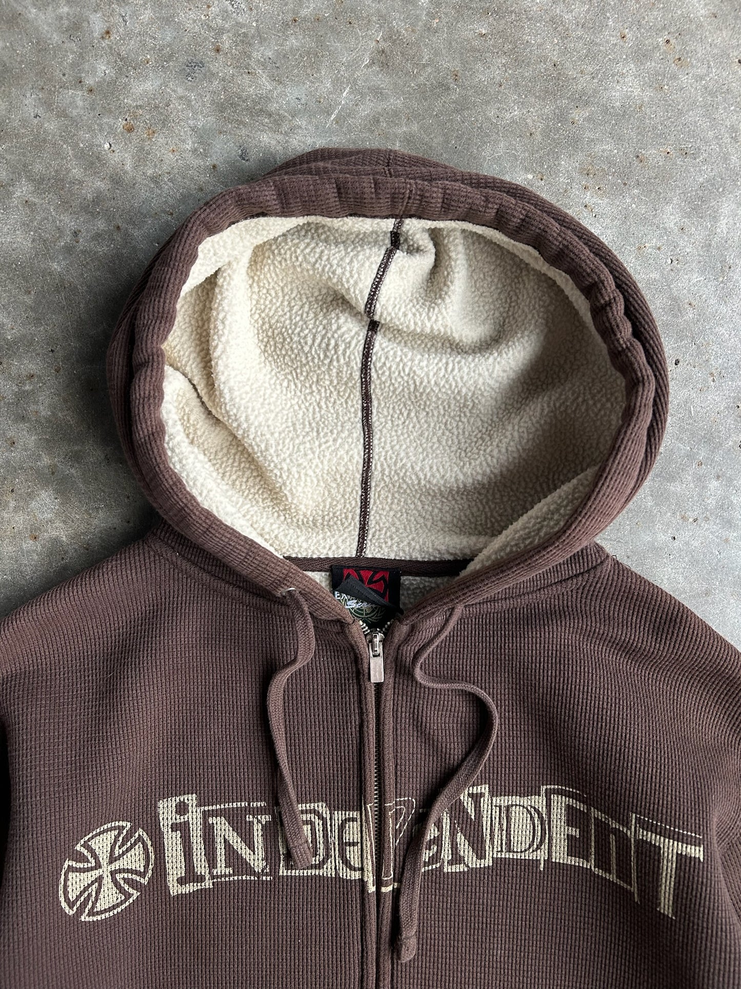 Vintage Brown Fleece Lined Independent Thermal Zip Up - L