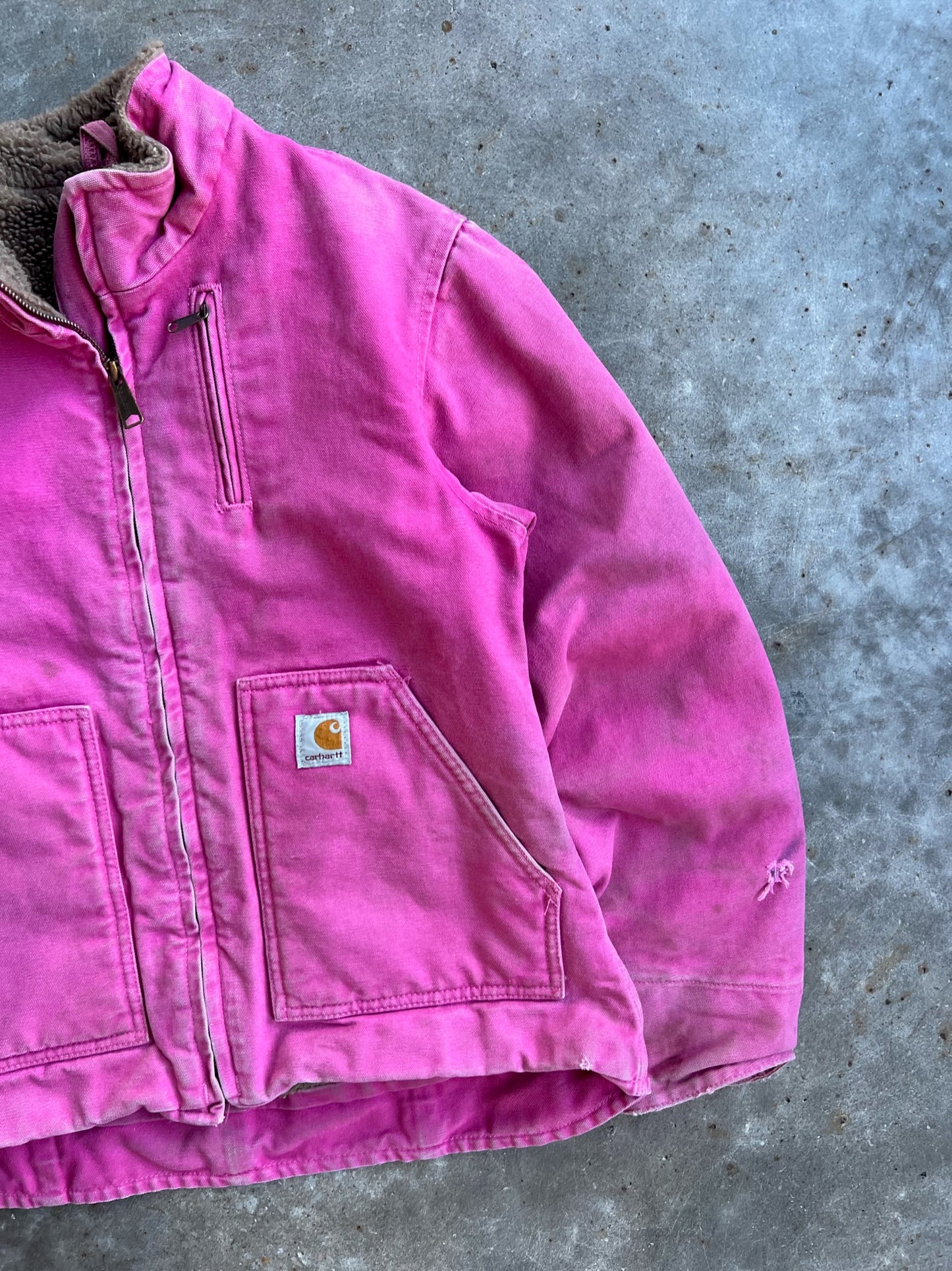 Vintage Hot Pink Sherpa Lined Carhartt Jacket - S