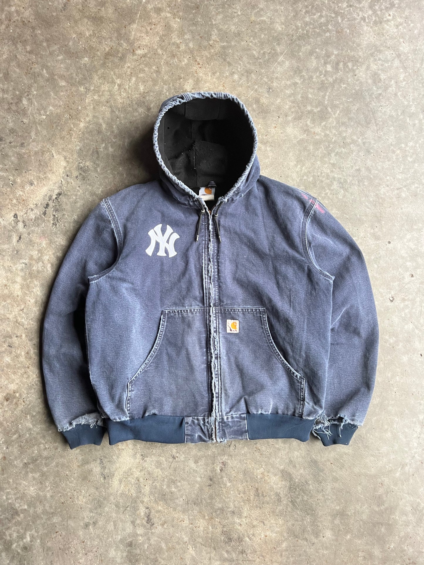 Vintage Navy Yankees Hooded Carhartt Jacket - XL