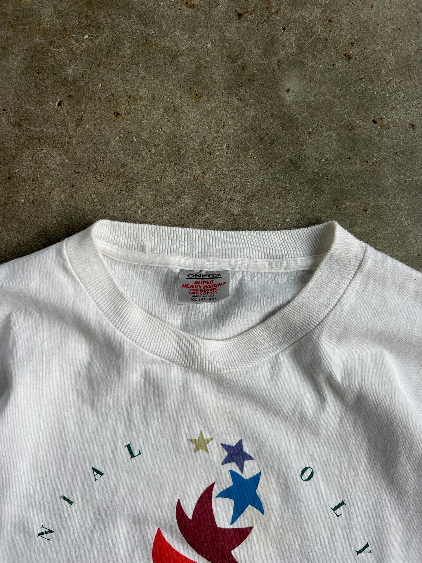 Vintage White Cropped Atlanta 1996 Olympics Shirt - XL