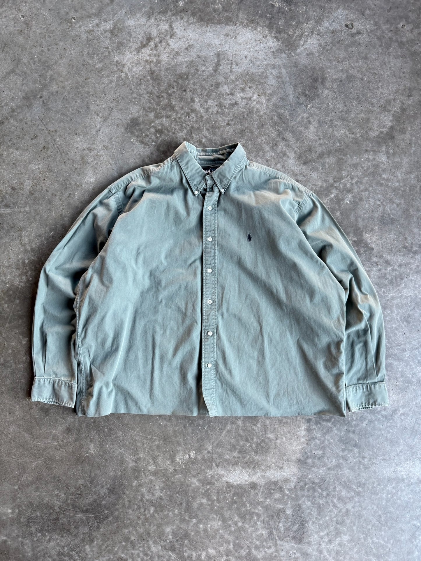 Vintage Sage Green Ralph Lauren Cropped Button Up Shirt - XXL