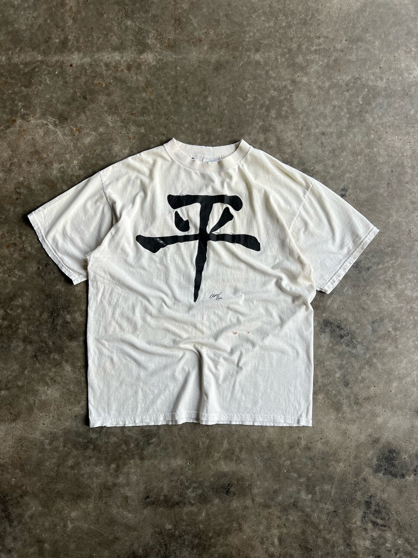 Vintage White Distressed Symbol Shirt - XL