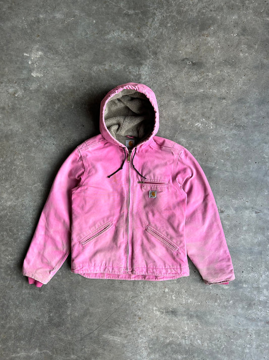 Hot Pink Sherpa Lined Hooded Carhartt Jacket - S