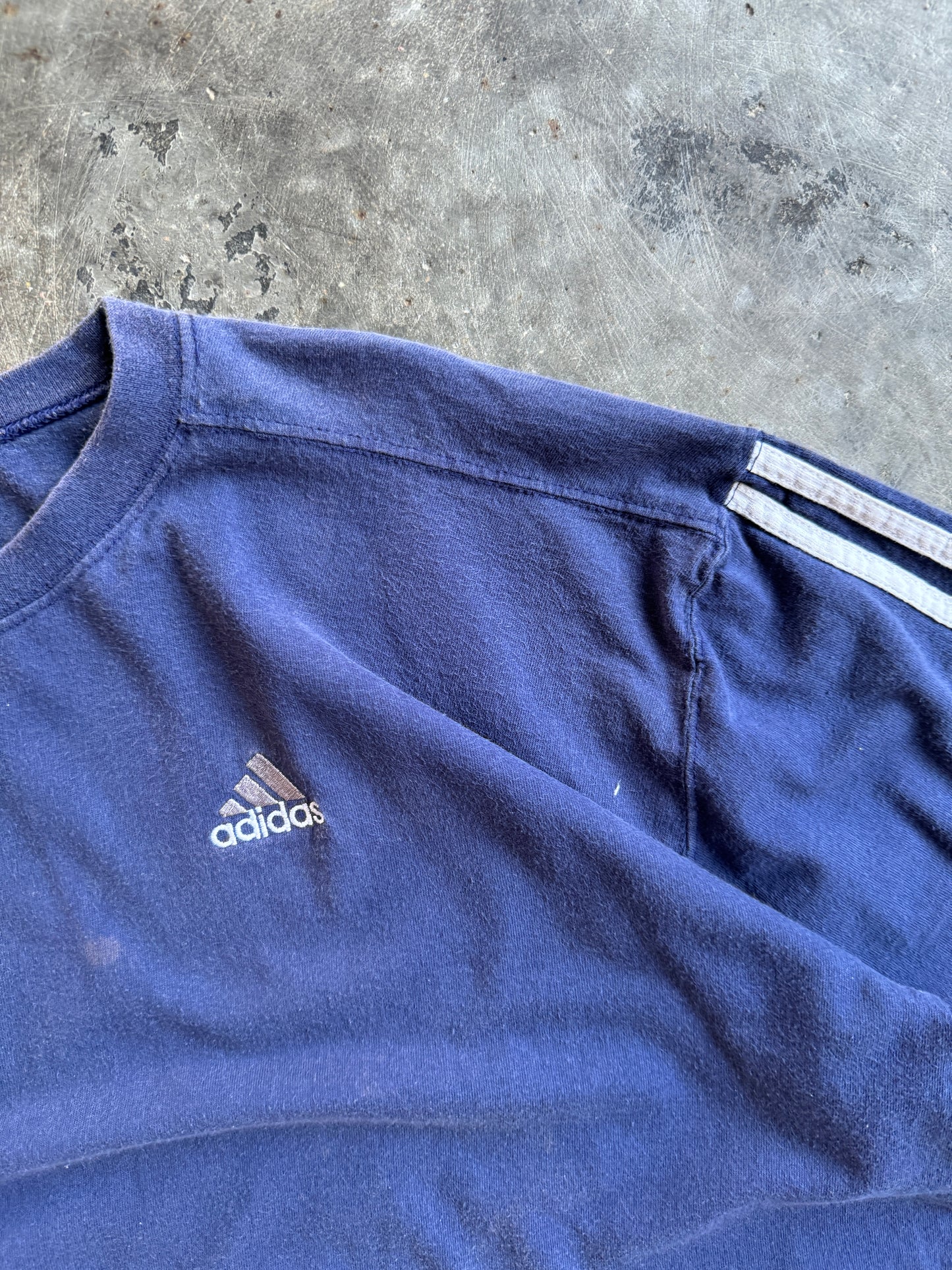 Vintage Navy Adidas Stripe Shirt - XL